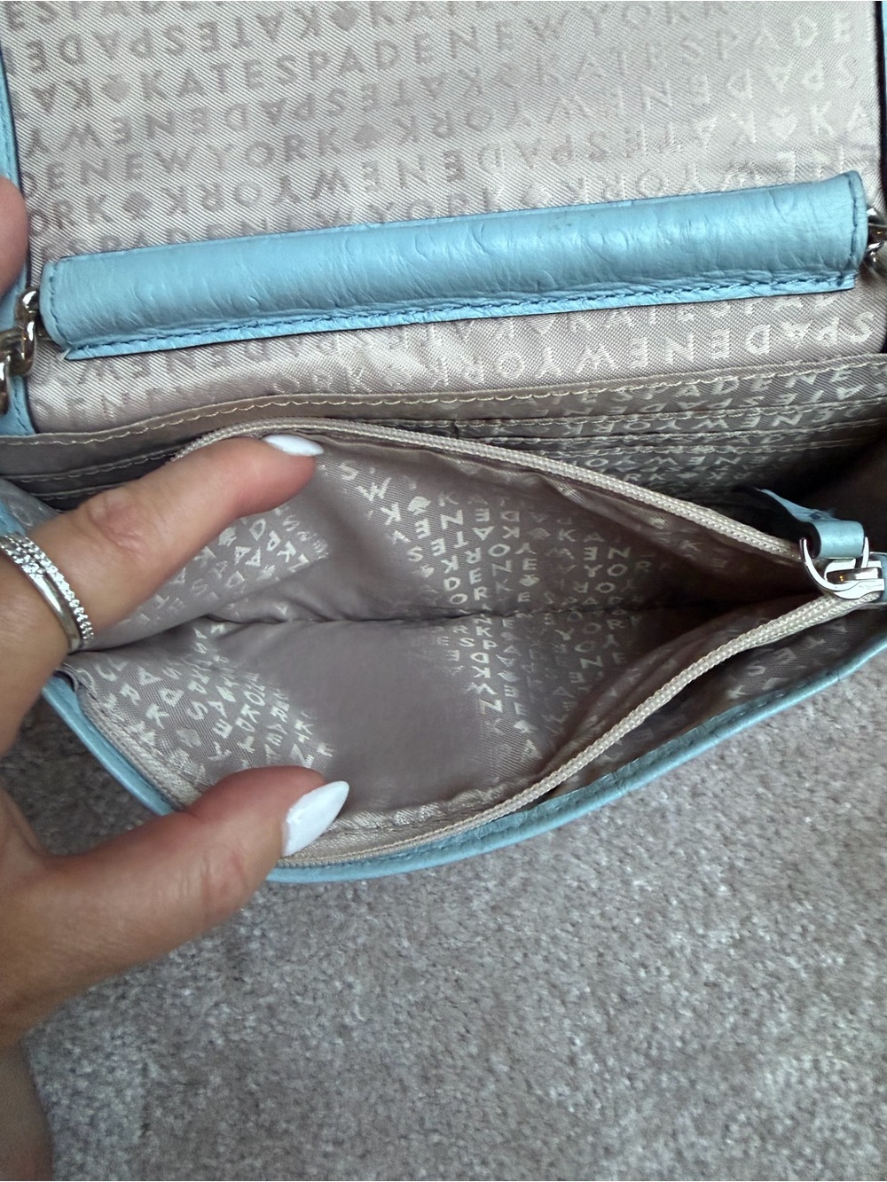 kate spade Light Blue Ostrich-Texture Leather Crossbody Wallet Clutch - Picture 5 of 9